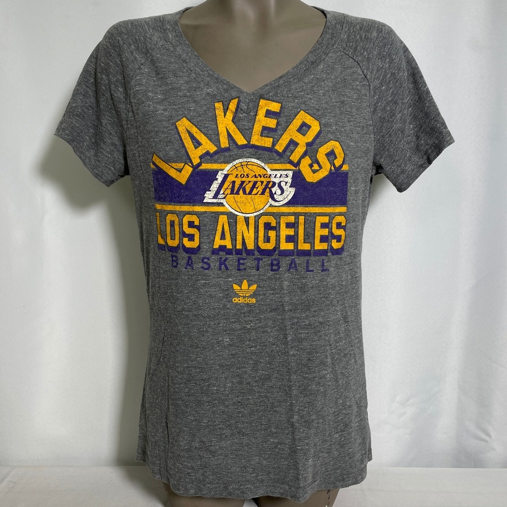 Los Angeles Lakers NBA Baseketball Adidas Grey Heathered T-Shirt Women's XL